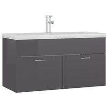 Wastafelkast Met Ingebouwde Wastafel Spaanplaat Hoogglans Grijs 90 x 38.5 x 46 cm met kraan & afvoer