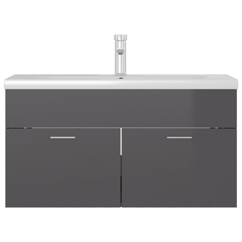 Wastafelkast Met Ingebouwde Wastafel Spaanplaat Hoogglans Grijs 90 x 38.5 x 46 cm met kraan & afvoer