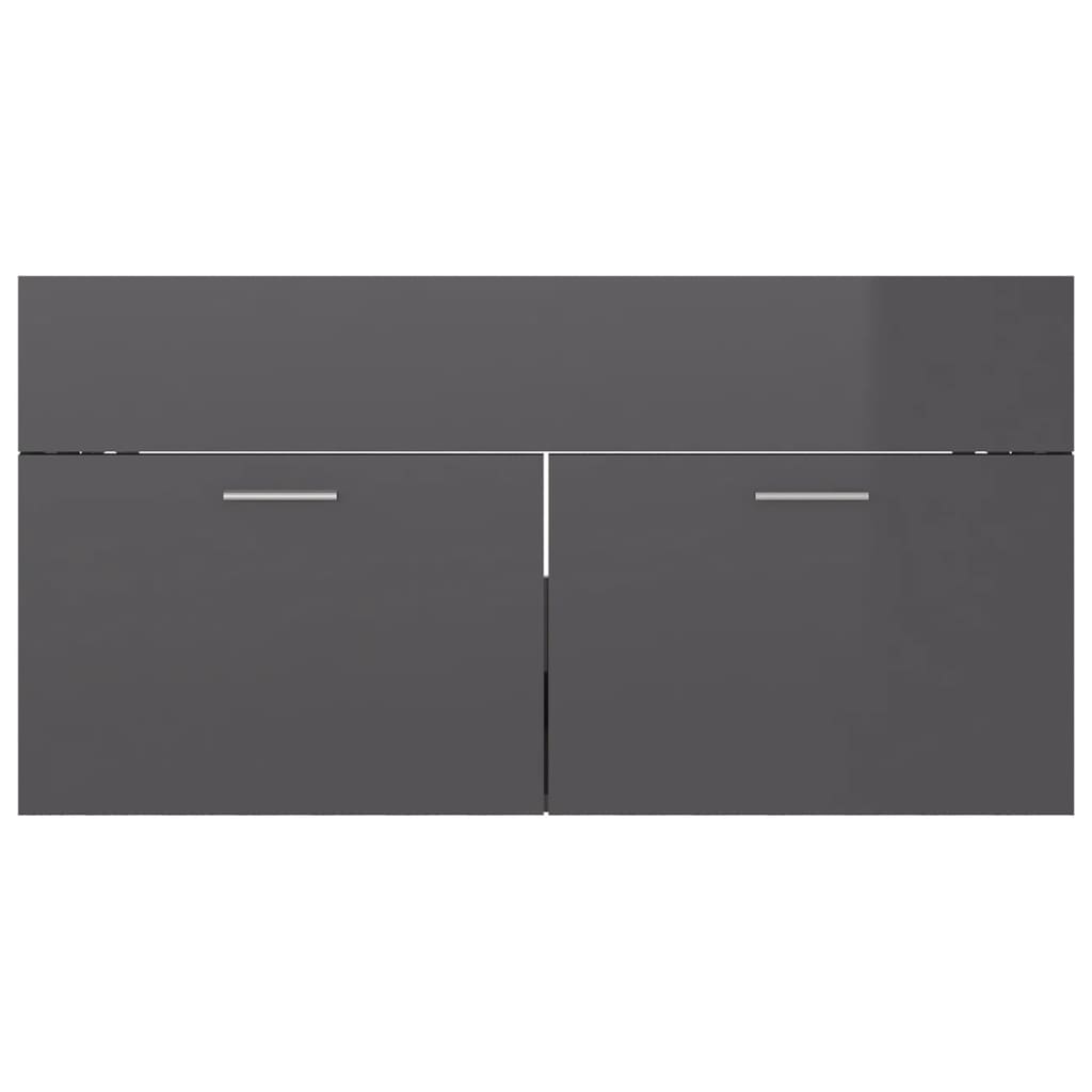 Wastafelkast Met Ingebouwde Wastafel Spaanplaat Hoogglans Grijs 90 x 38.5 x 46 cm met kraan & afvoer