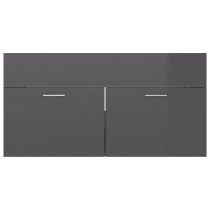 Wastafelkast Met Ingebouwde Wastafel Spaanplaat Hoogglans Grijs 90 x 38.5 x 46 cm met kraan & afvoer