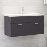 Vanity unit with integrated basin, high-gloss grey wood