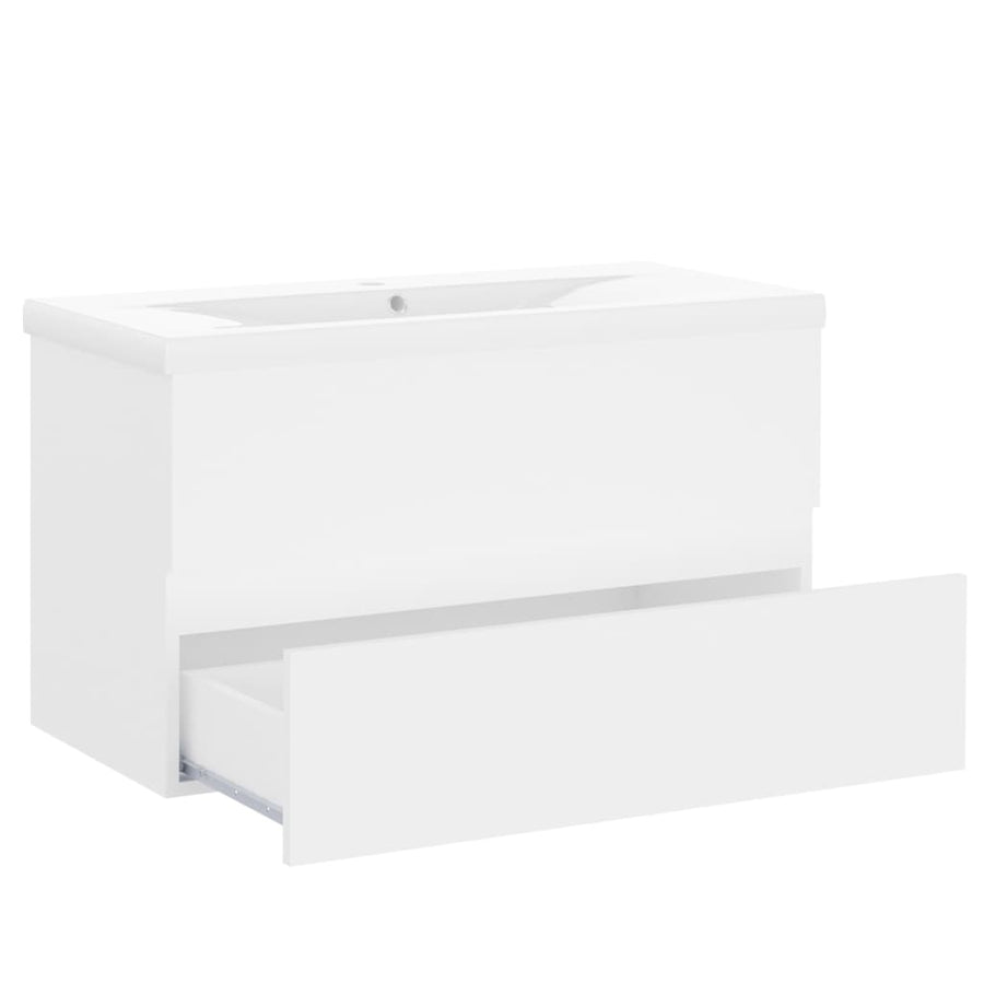 Wastafelkast met ingebouwde wastafel spaanplaat wit 80 x 38.5 x 45 cm zonder kraan & afvoer