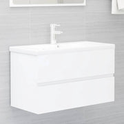 Vanity unit with integrated sink, treated wood, white