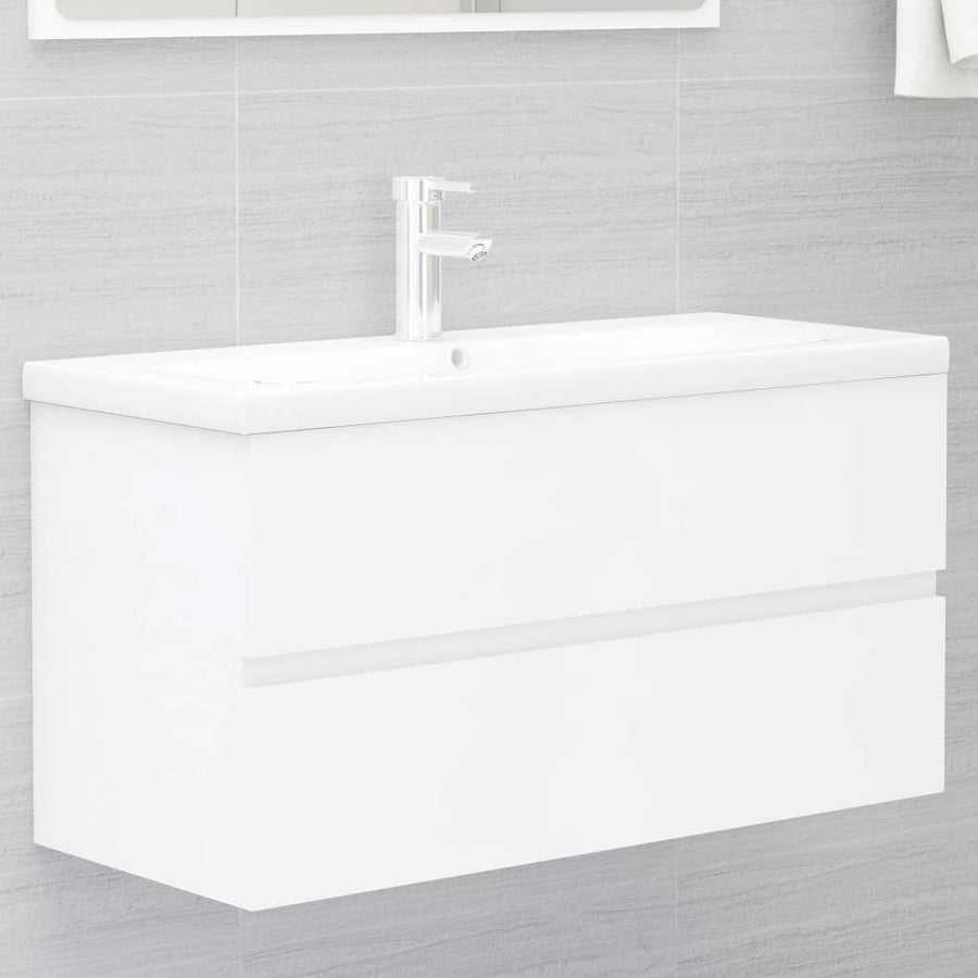 Wastafelkast Met Ingebouwde Wastafel Spaanplaat Wit 90 x 38.5 x 45 cm zonder kraan & afvoer