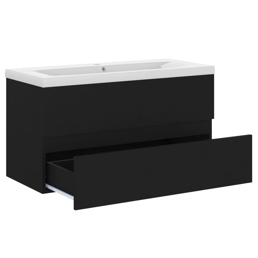 Wastafelkast met ingebouwde wastafel spaanplaat zwart 1 90 x 38.5 x 45 cm Zwart