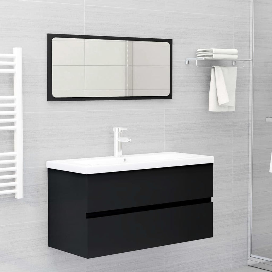 Wastafelkast met ingebouwde wastafel spaanplaat zwart 1 90 x 38.5 x 45 cm Zwart