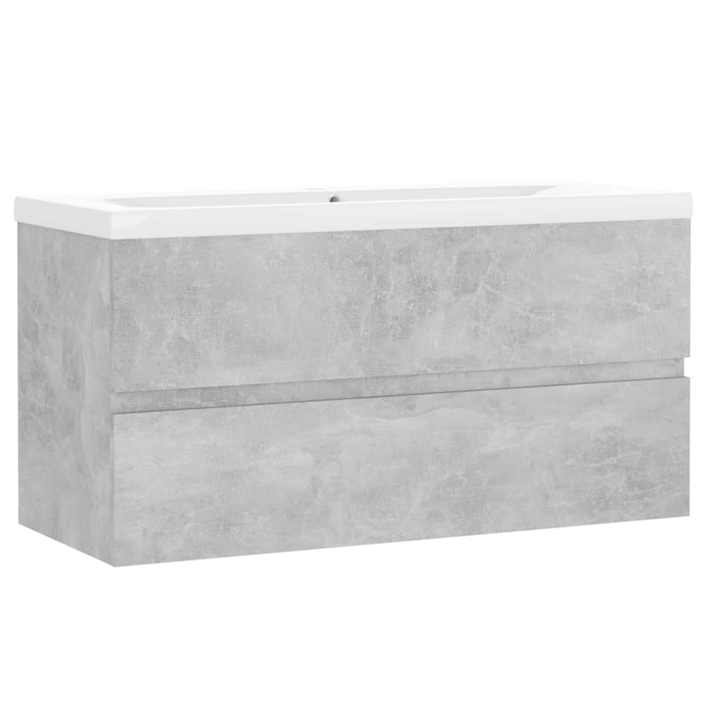Wastafelkast met ingebouwde wastafel spaanplaat betongrijs 90 x 38.5 x 45 cm zonder kraan & afvoer