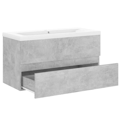 Wastafelkast met ingebouwde wastafel spaanplaat betongrijs 90 x 38.5 x 45 cm zonder kraan & afvoer