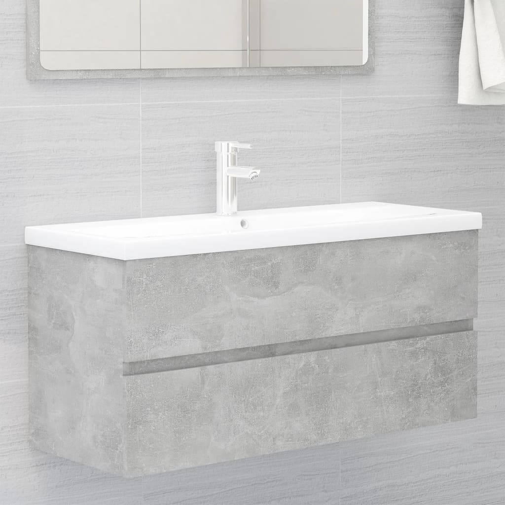 Wastafelkast met ingebouwde wastafel spaanplaat betongrijs 1 100 x 38.5 x 45 cm Betongrijs