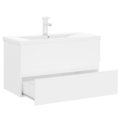 Wastafelkast Met Ingebouwde Wastafel Spaanplaat Wit 80 x 38.5 x 45 cm met kraan & afvoer