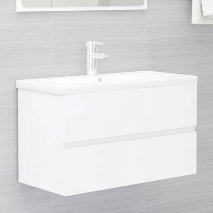 Wastafelkast Met Ingebouwde Wastafel Spaanplaat Wit 80 x 38.5 x 45 cm met kraan & afvoer