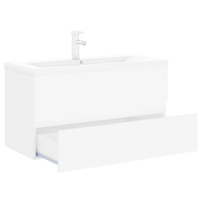 Wastafelkast Met Ingebouwde Wastafel Spaanplaat Wit 90 x 38.5 x 45 cm met kraan & afvoer