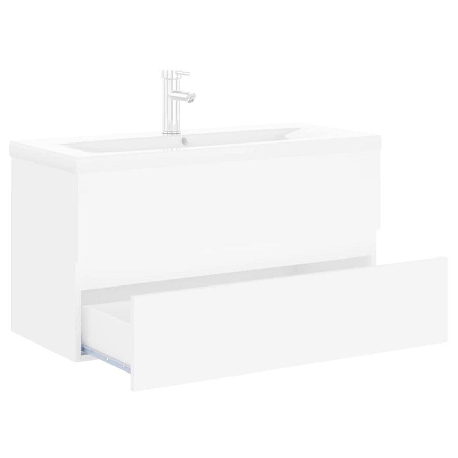 Wastafelkast Met Ingebouwde Wastafel Spaanplaat Wit 90 x 38.5 x 45 cm met kraan & afvoer