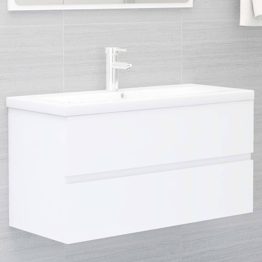 Wastafelkast Met Ingebouwde Wastafel Spaanplaat Wit 90 x 38.5 x 45 cm met kraan & afvoer
