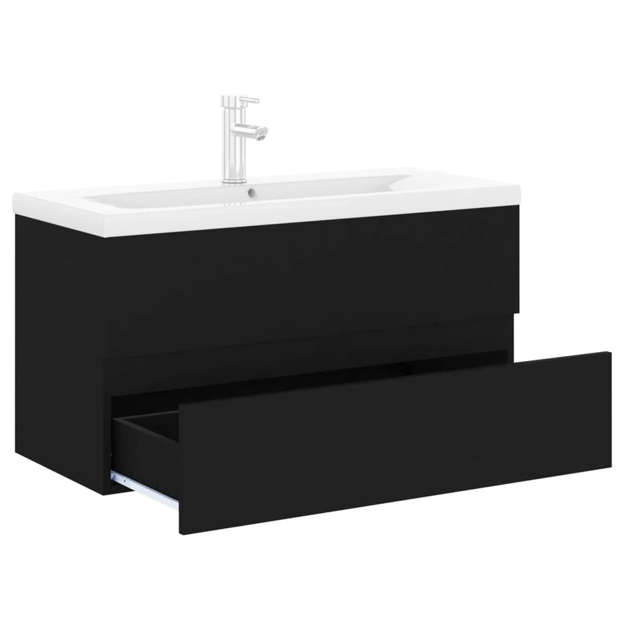 Wastafelkast met ingebouwde wastafel spaanplaat zwart 1 90 x 38.5 x 45 cm Zwart