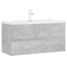 Wastafelkast met ingebouwde wastafel spaanplaat betongrijs 90 x 38.5 x 45 cm met kraan & afvoer
