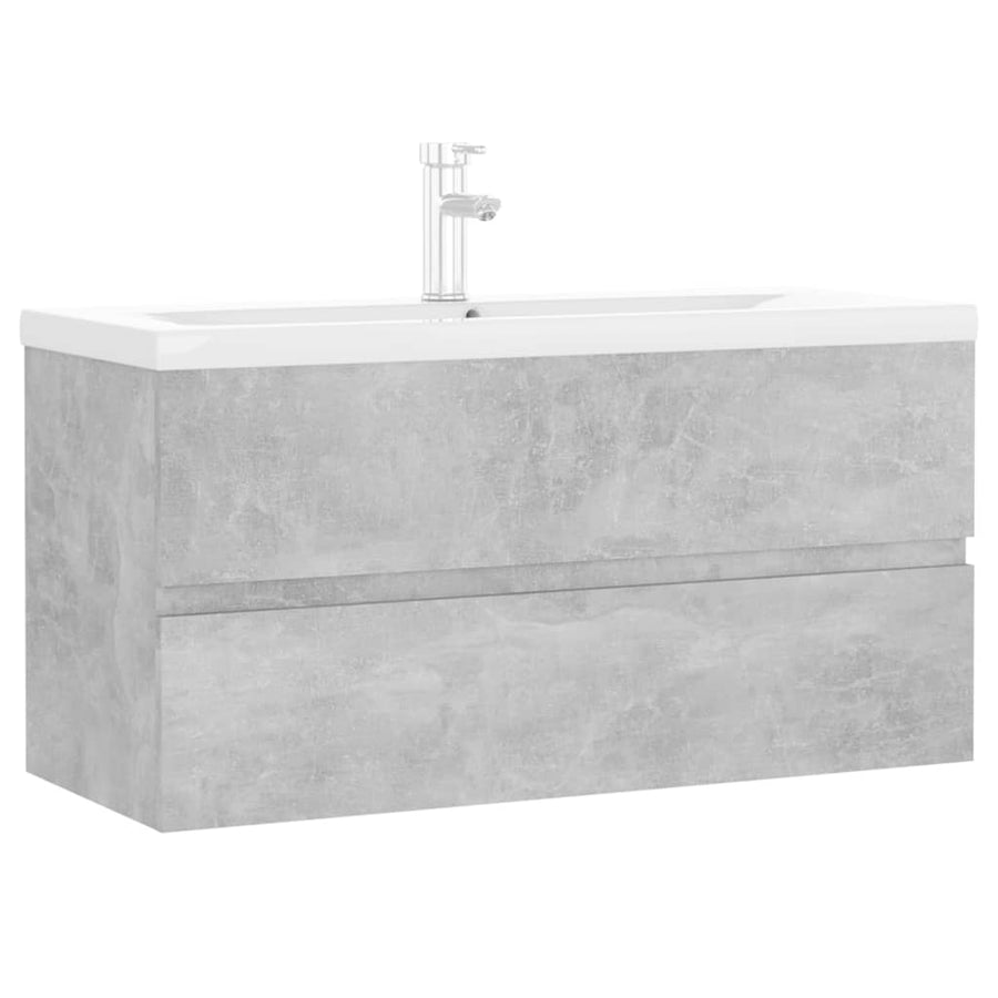 Wastafelkast met ingebouwde wastafel spaanplaat betongrijs 90 x 38.5 x 45 cm met kraan & afvoer
