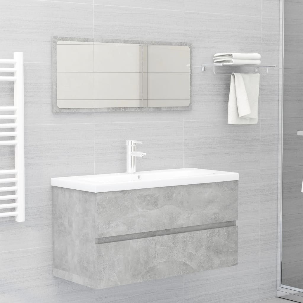 Wastafelkast met ingebouwde wastafel spaanplaat betongrijs 90 x 38.5 x 45 cm met kraan & afvoer