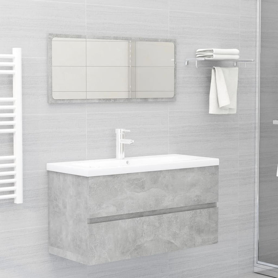 Wastafelkast met ingebouwde wastafel spaanplaat betongrijs 90 x 38.5 x 45 cm met kraan & afvoer