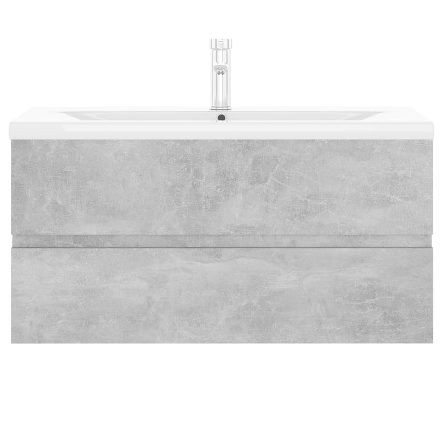 Wastafelkast met ingebouwde wastafel spaanplaat betongrijs 90 x 38.5 x 45 cm met kraan & afvoer
