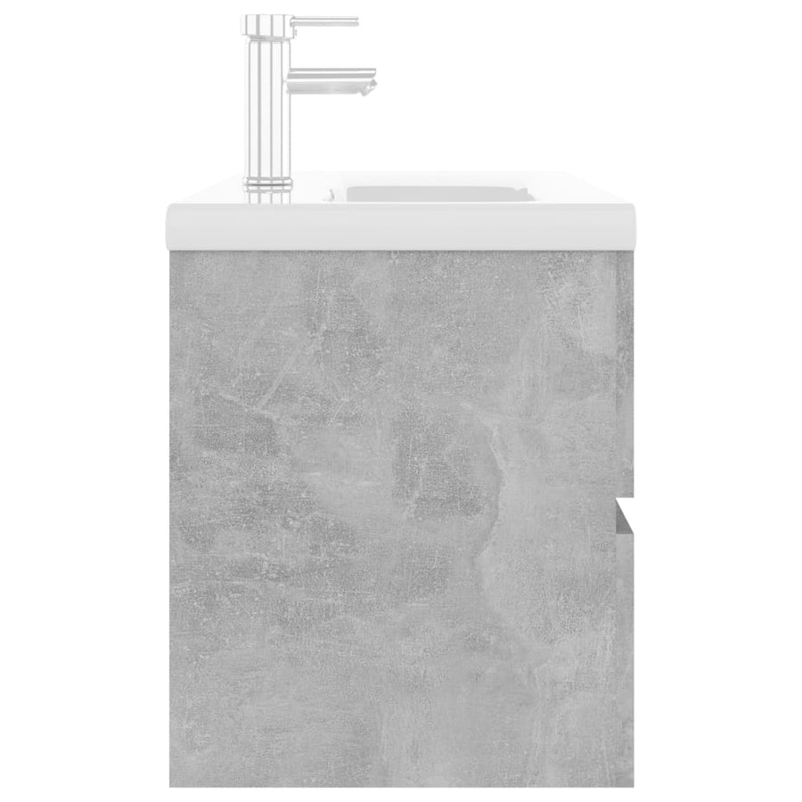 Wastafelkast met ingebouwde wastafel spaanplaat betongrijs 90 x 38.5 x 45 cm met kraan & afvoer