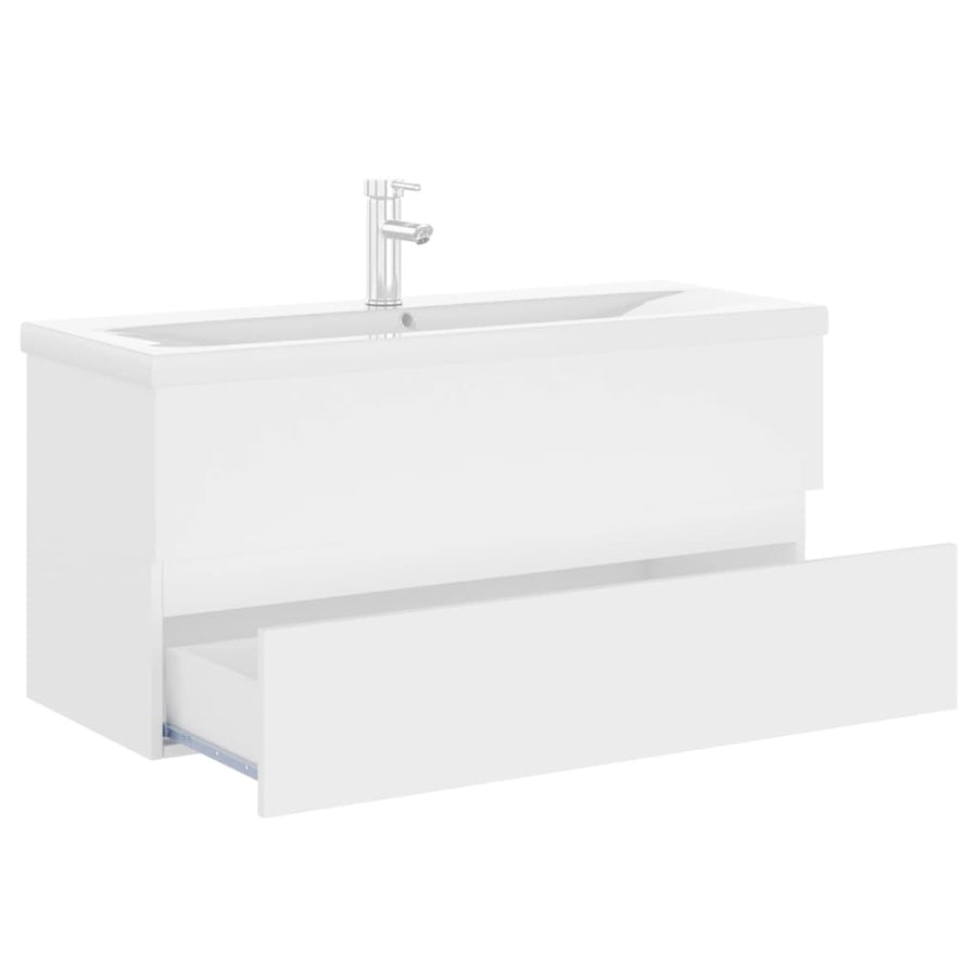 Wastafelkast Met Ingebouwde Wastafel Spaanplaat Wit 100 x 38.5 x 45 cm met kraan & afvoer