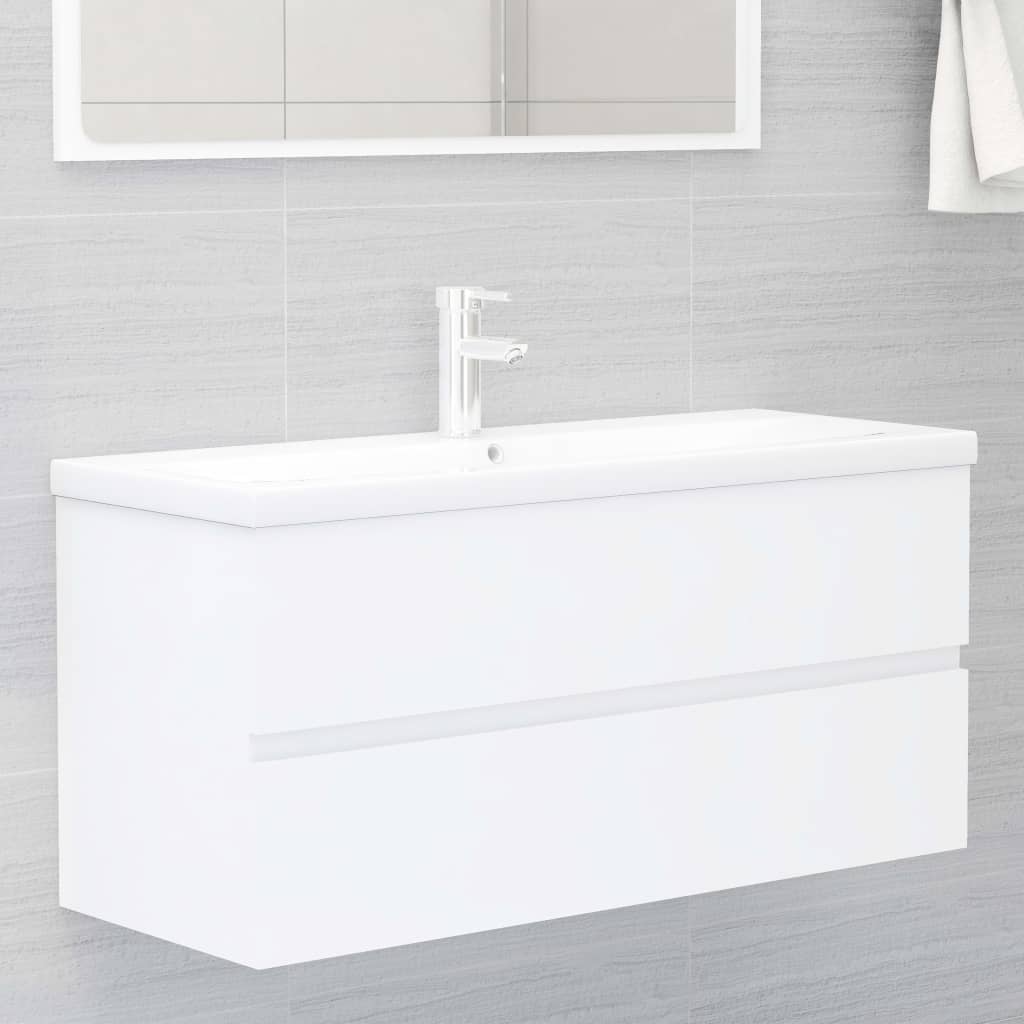 Wastafelkast Met Ingebouwde Wastafel Spaanplaat Wit 100 x 38.5 x 45 cm met kraan & afvoer