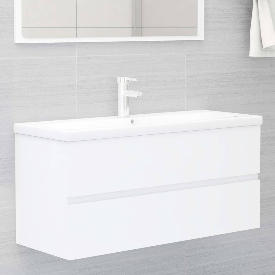 Wastafelkast Met Ingebouwde Wastafel Spaanplaat Wit 100 x 38.5 x 45 cm met kraan & afvoer