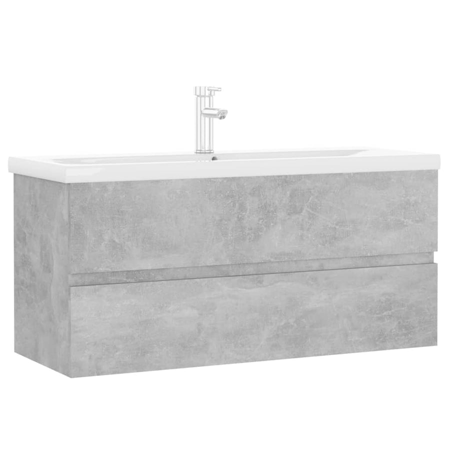 Wastafelkast Met Ingebouwde Wastafel Spaanplaat Betongrijs 100 x 38.5 x 45 cm met kraan & afvoer