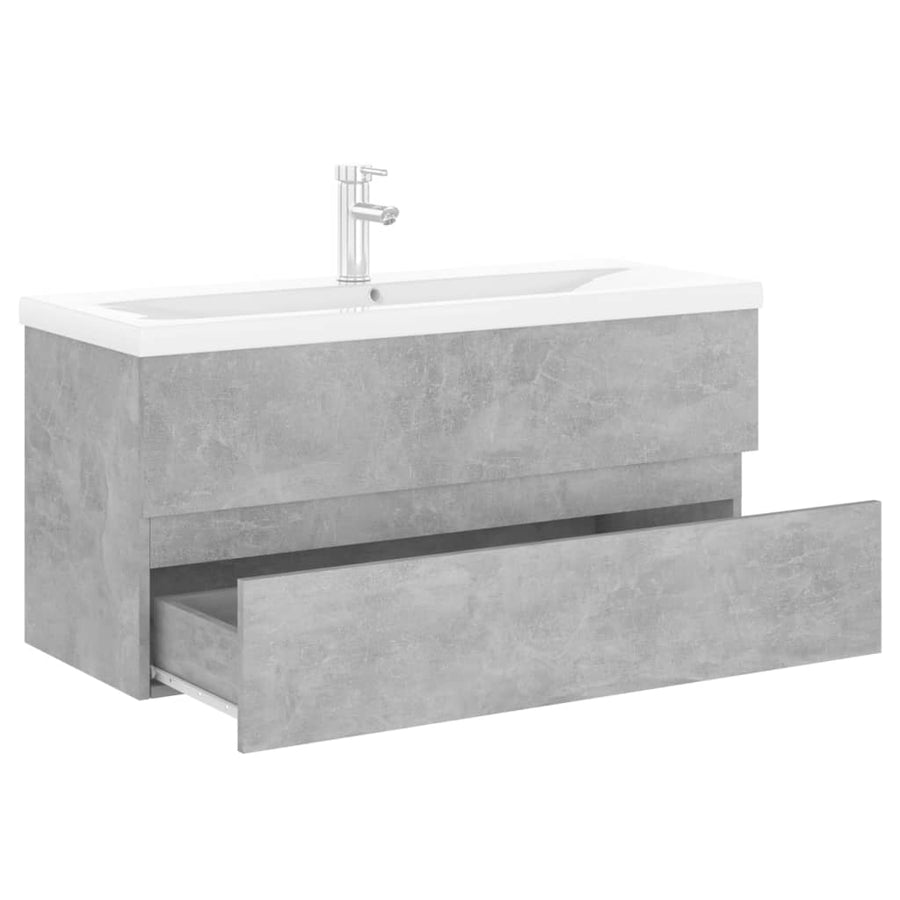 Wastafelkast Met Ingebouwde Wastafel Spaanplaat Betongrijs 100 x 38.5 x 45 cm met kraan & afvoer