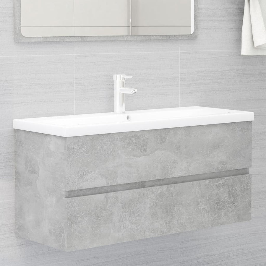 Wastafelkast Met Ingebouwde Wastafel Spaanplaat Betongrijs 100 x 38.5 x 45 cm met kraan & afvoer