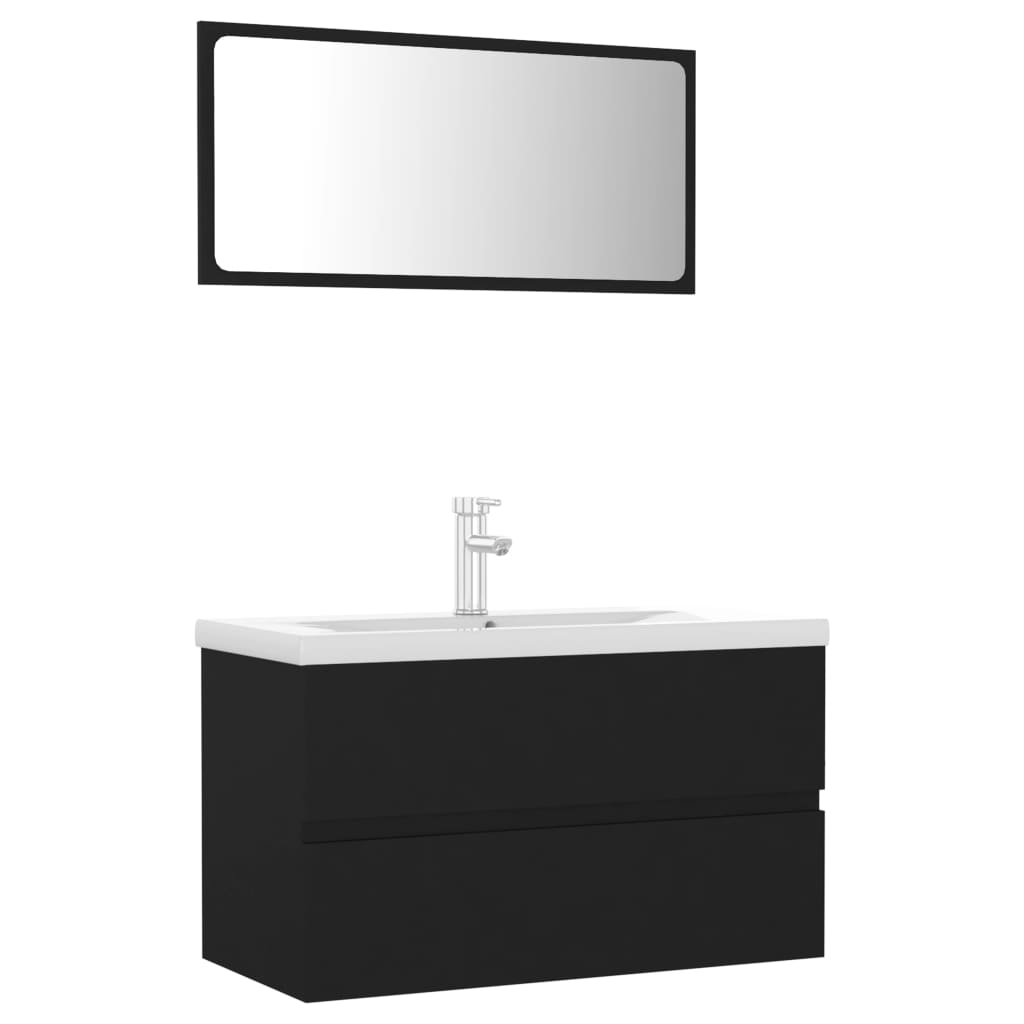 Badkamermeubelset Spaanplaat Zwart 80 x 38.5 x 45 cm met kraan