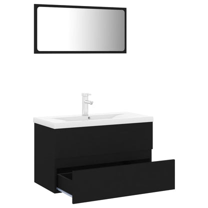 Badkamermeubelset Spaanplaat Zwart 80 x 38.5 x 45 cm met kraan