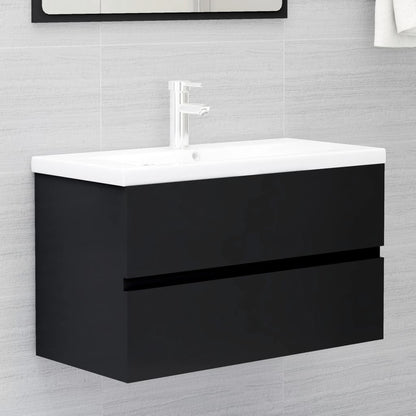Badkamermeubelset Spaanplaat Zwart 80 x 38.5 x 45 cm met kraan