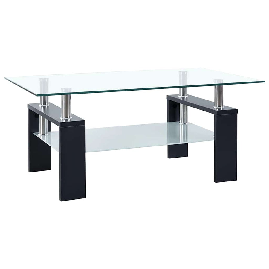 Salontafel 95X55X40 Cm Gehard Glas Transparant En Zwart