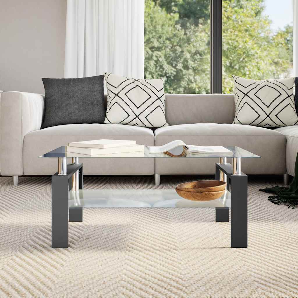 Salontafel 95X55X40 Cm Gehard Glas Transparant En Zwart