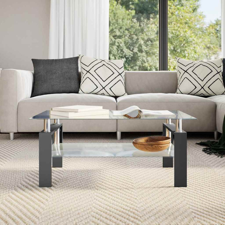 Salontafel 95X55X40 Cm Gehard Glas Transparant En Zwart