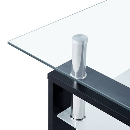 Salontafel 95X55X40 Cm Gehard Glas Transparant En Zwart