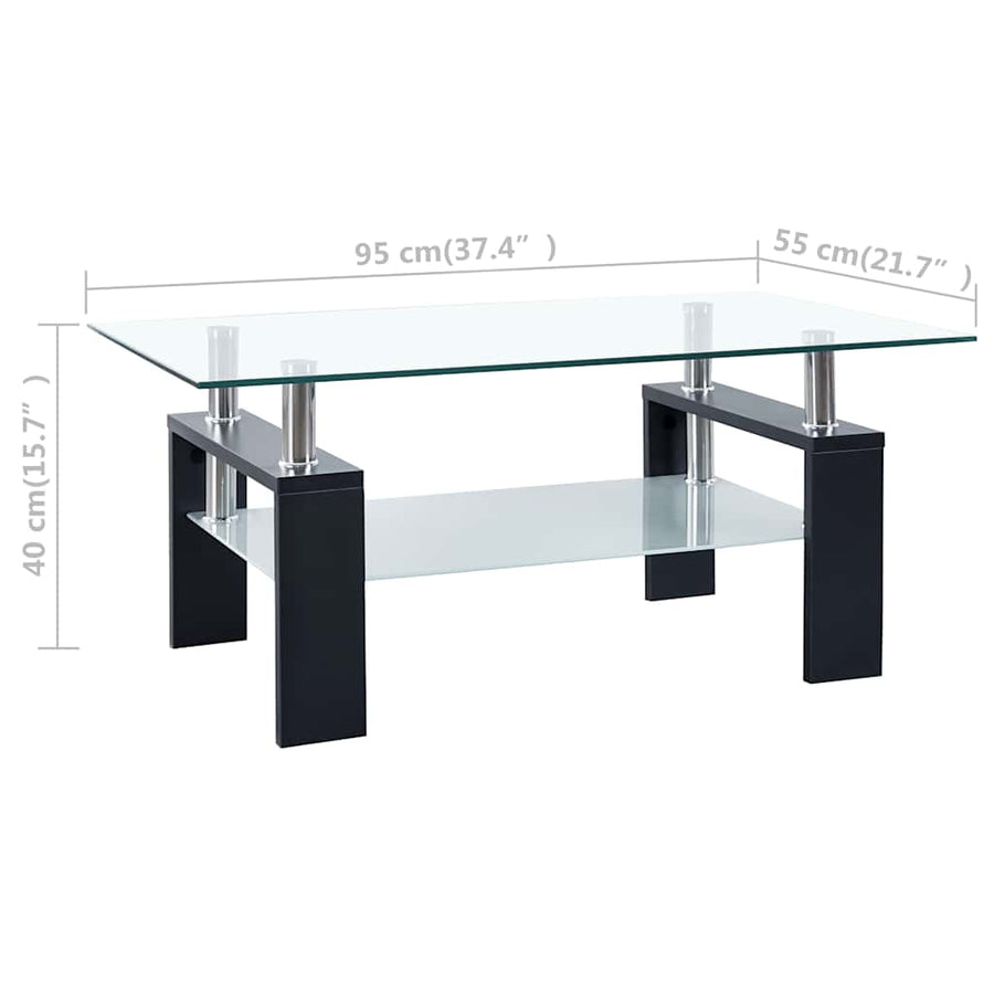 Salontafel 95X55X40 Cm Gehard Glas Transparant En Zwart