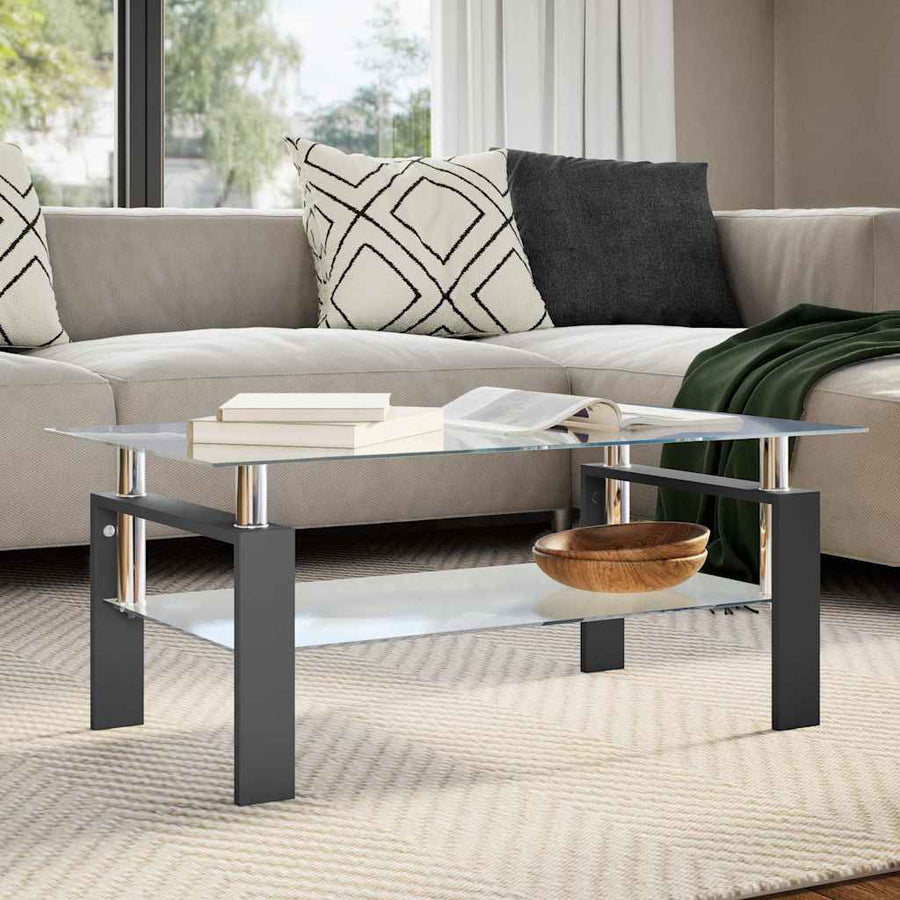 Salontafel 95X55X40 Cm Gehard Glas Transparant En Zwart