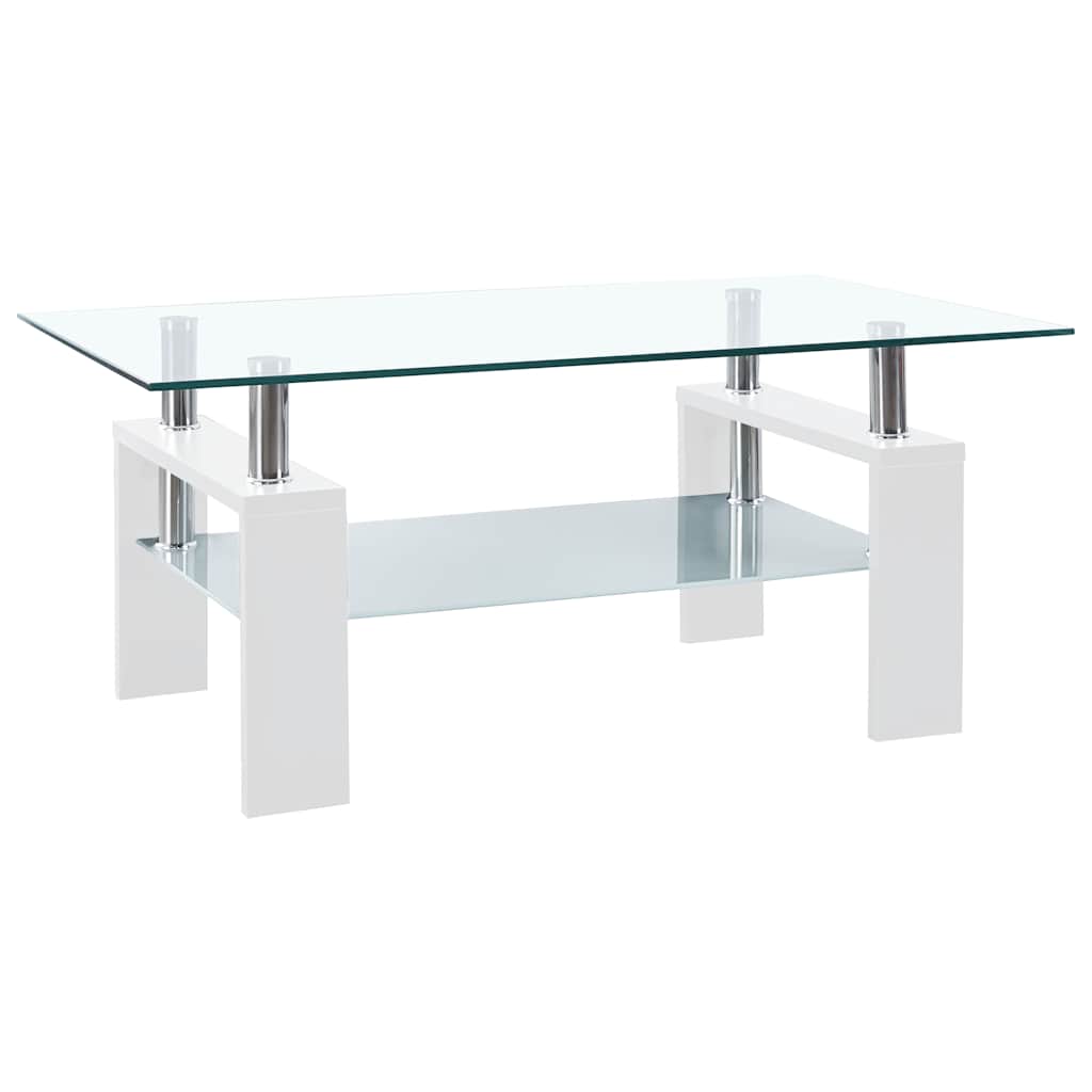 Salontafel 95X55X40 Cm Gehard Glas Transparant En Wit