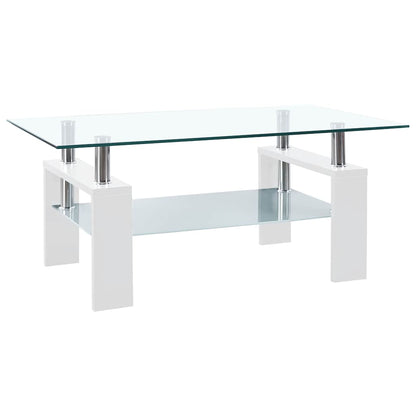 Salontafel 95X55X40 Cm Gehard Glas Transparant En Wit