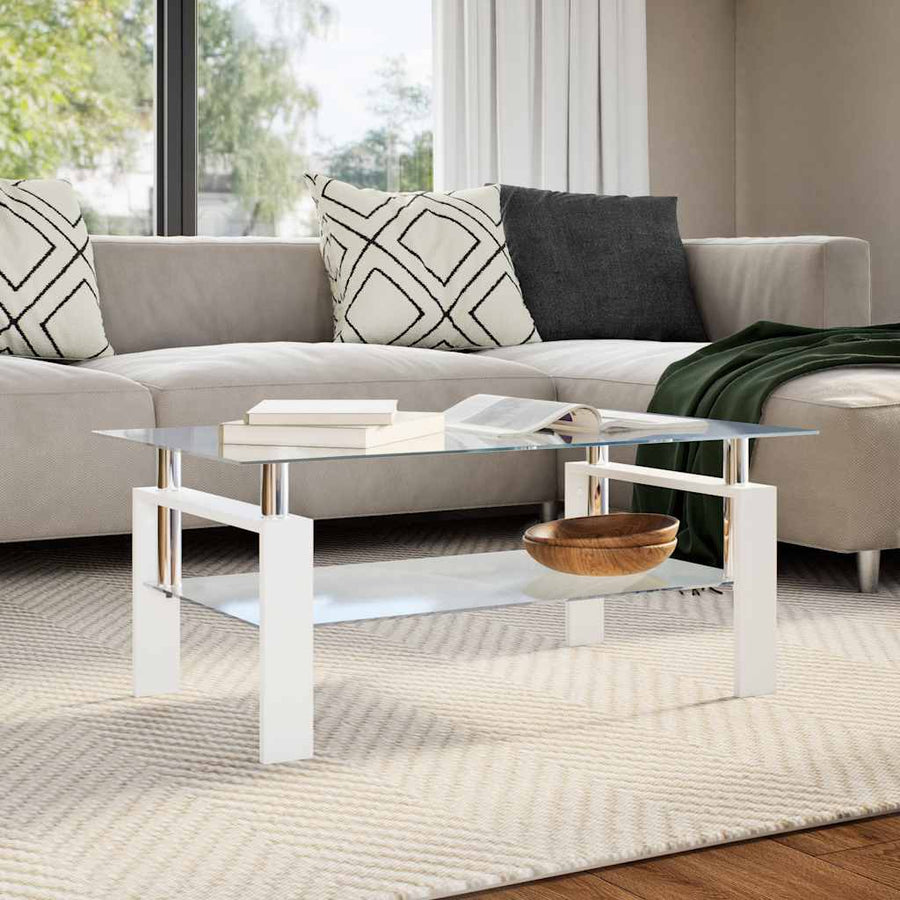 Salontafel 95X55X40 Cm Gehard Glas Transparant En Wit