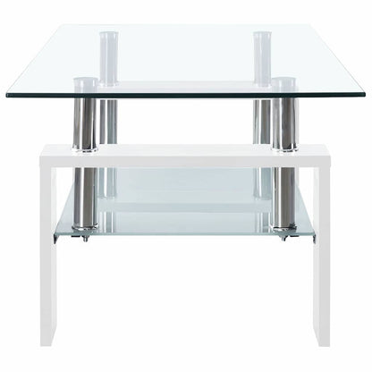 Salontafel 95X55X40 Cm Gehard Glas Transparant En Wit