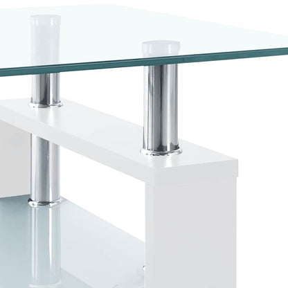 Salontafel 95X55X40 Cm Gehard Glas Transparant En Wit
