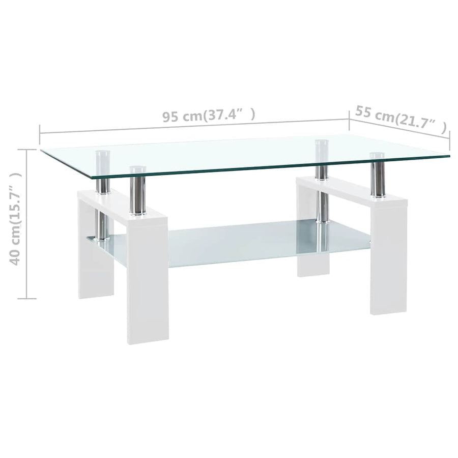 Salontafel 95X55X40 Cm Gehard Glas Transparant En Wit
