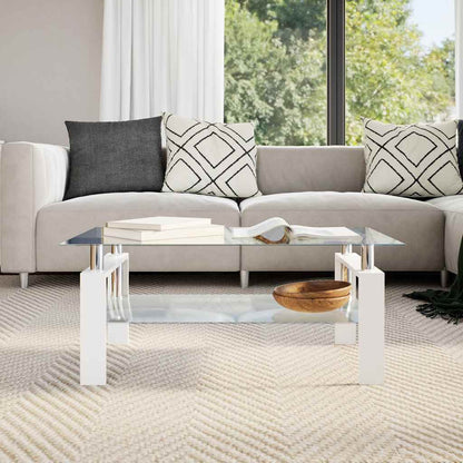 Salontafel 95X55X40 Cm Gehard Glas Transparant En Wit
