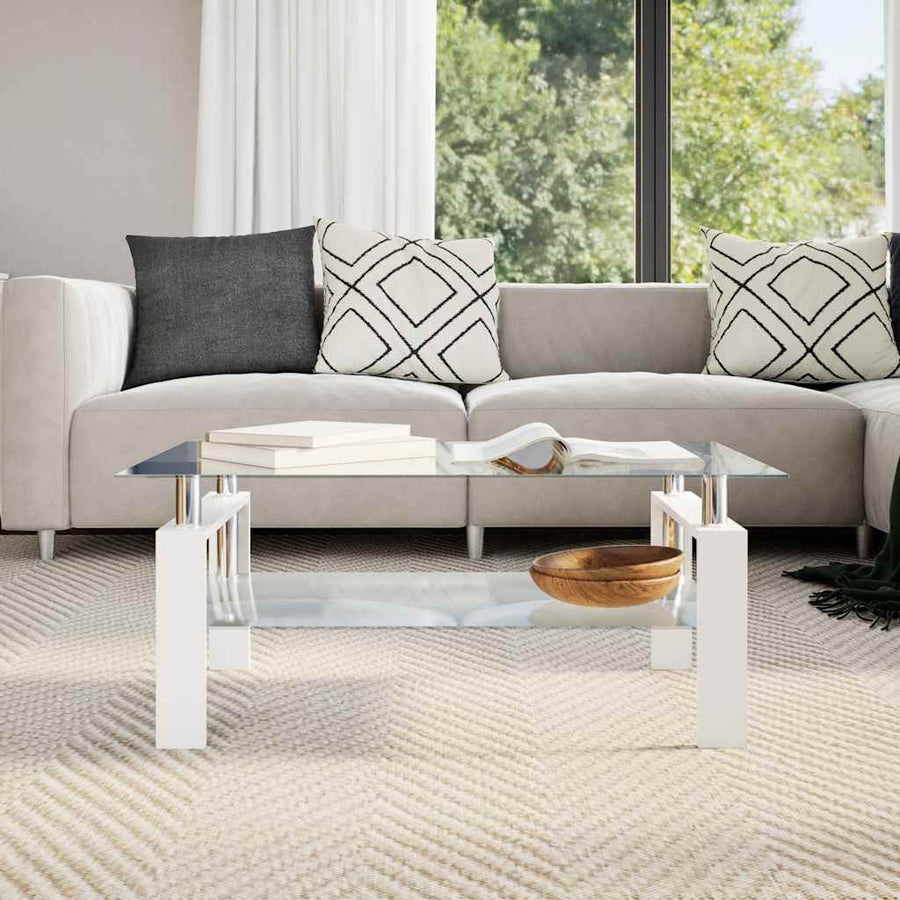 Salontafel 95X55X40 Cm Gehard Glas Transparant En Wit