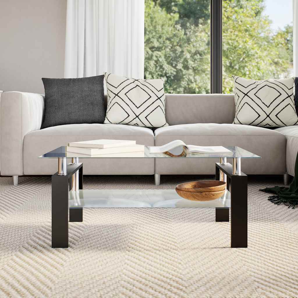 Salontafel 95x55x40 cm gehard glas transparant en grijs