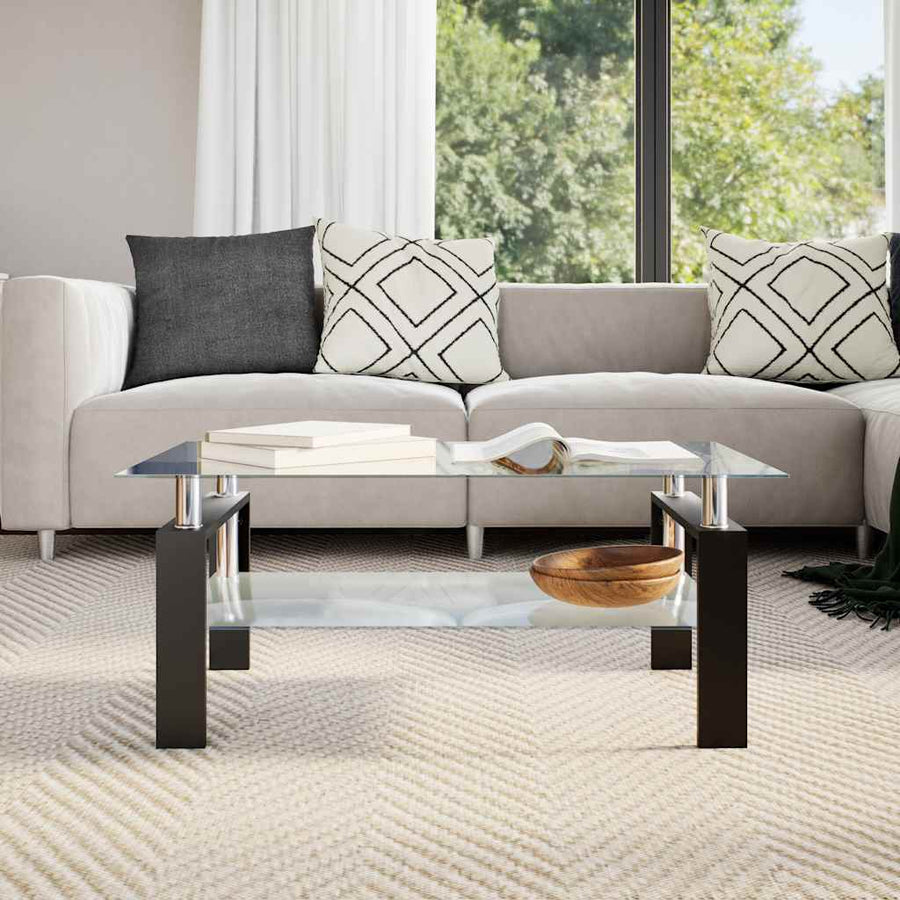 Salontafel 95x55x40 cm gehard glas transparant en grijs